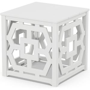 Martha Stewart by POLYWOOD Chinoiserie Outdoor Umbrella Stand Accent Table, White Lattice 22″x22″ Square, Durable HDPE All-Weather Small Patio Furniture for Backyard, Deck, Garden, Made in The USA(White)