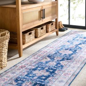 Martha Stewart x SAFAVIEH Machine Washable Area Rug Collection – 5′ x 8′, Navy & Beige, Slip Resistant & Easy Cleaning, Ideal for Ideal for Living Room, Bedroom, Dining Space (MSRW196N)(Navy/Beige)