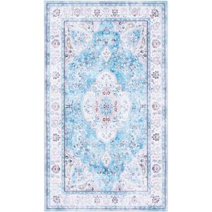 Martha Stewart x SAFAVIEH Machine Washable Area Rug Collection – 5′ x 8′, Turquoise & Beige, Slip Resistant & Easy Cleaning, Ideal for Ideal for Living Room, Bedroom, Dining Space (MSRW136K)(Turquoise/Beige)