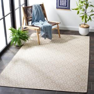 Martha Stewart x SAFAVIEH Outdoor Area Rug Collection – 8′ x 10′, Grey & Ivory, Weather Resistant & Washable, Ideal for Patio, Backyard, Mudroom, Deck, Dining Space (MSR4491F)(Beige/Ivory)