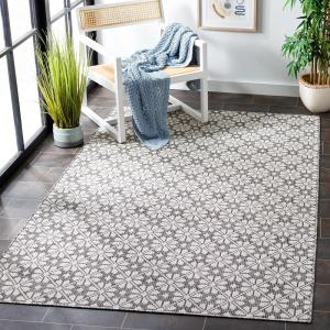 Martha Stewart x SAFAVIEH Outdoor Area Rug Collection – 8′ x 10′, Grey & Ivory, Weather Resistant & Washable, Ideal for Patio, Backyard, Mudroom, Deck, Dining Space (MSR4491F)(Black)