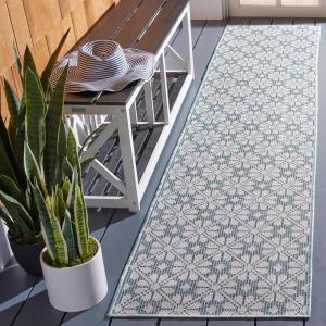 Martha Stewart x SAFAVIEH Outdoor Area Rug Collection – 8′ x 10′, Grey & Ivory, Weather Resistant & Washable, Ideal for Patio, Backyard, Mudroom, Deck, Dining Space (MSR4491F)(Blue/Beige)