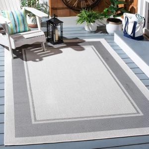 Martha Stewart x SAFAVIEH Outdoor Area Rug Collection – 8′ x 10′, Ivory & Grey, Weather Resistant & Washable, Ideal for Patio, Backyard, Mudroom, Deck, Dining Space (MSRO317F)(Ivory/Grey)