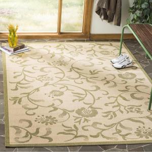 Martha Stewart x SAFAVIEH Outdoor Area Rug Collection – 8′ x 11’2″, Cream & Brown, Weather Resistant & Washable, Ideal for Patio, Backyard, Mudroom, Deck, Dining Space (MSR4251-12)(Cream/Green)