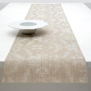 Martha by Martha Stewart | Chilewich Damask Table Runner in Abalone – Easy Care Woven Textile – Indoor/Outdoor – Stain/Fade Resistant – 14″ x 72″(Flax)