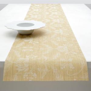 Martha by Martha Stewart | Chilewich Damask Table Runner in Abalone – Easy Care Woven Textile – Indoor/Outdoor – Stain/Fade Resistant – 14″ x 72″(Wheat)