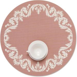 Martha by Martha Stewart | Chilewich Scroll Round Set of 4 Placemats in Burnt Coral(Burnt Coral)