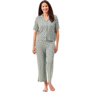 Peace Love & Dreams Martha Stewart Women’s Capri Pajama Set | Lightweight Rayon Sleepwear | Short Sleeve(Green Leaf)