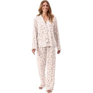 Peace Love & Dreams Martha Stewart Women’s Silky Pajama Set | 2-Piece Soft Rayon Long Sleeve(Woodsey White)