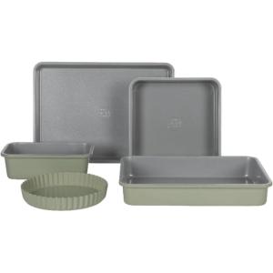 Sur La Table Kitchen Essential Carbon Steel Baking Pans Bakeware Set W/Premium PFOA, PFAS, PTFE Free Grey Non stick – Juniper Green Exterior(Juniper Green)