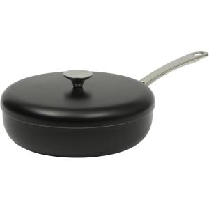 Sur La Table Kitchen Essentials Potluck Porch 10 Piece PFA Free Ceramic Non stick Interior Forged Aluminum Cookware Pots and Pans Set W/Aluminum Lids – Black – Induction Compatible(Black)