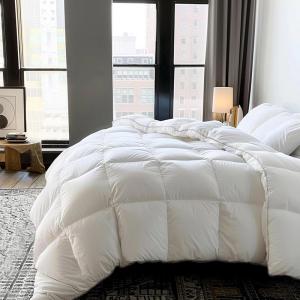 White Feather and Down Comforter Queen Size – Luxury All Season with 100% Cotton Fabric Duvet Insert with 4 Corner Loops – 240 Thread Count Hotel Comforter Bedding for Year-Around 90″ x 90″(White)