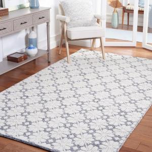 Martha Stewart x SAFAVIEH Area Rug Collection – 8′ x 10′, Ivory, Handmade Wool, Ideal for Living Room, Bedroom, Office, Dining Space (MSR3503A)(Ivory/Navy)