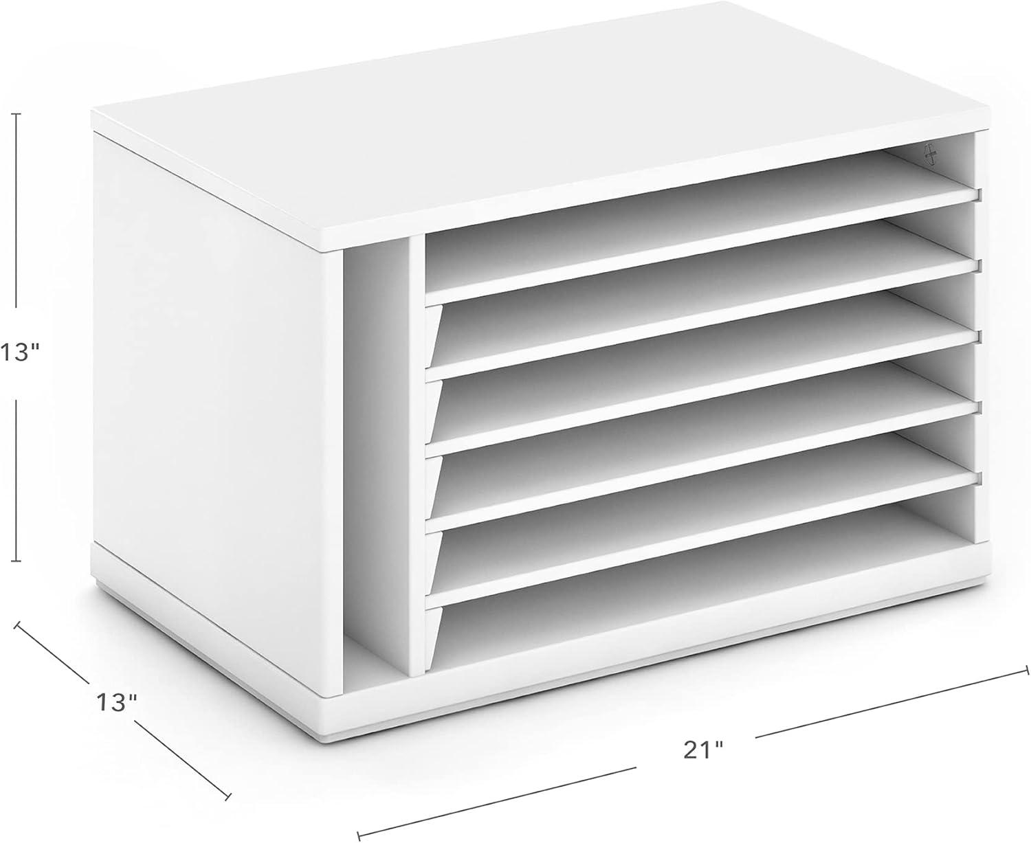 imageMartha Stewart Crafting Kids Paper Organizer  Linen White Tabletop Construction Paper Storage with Compartments Wooden 6 Tray Sorter