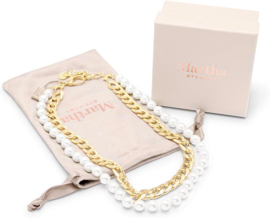 imageMartha Stewart Pearl and Curb Chain Necklace In Gold 16 Inches For Women