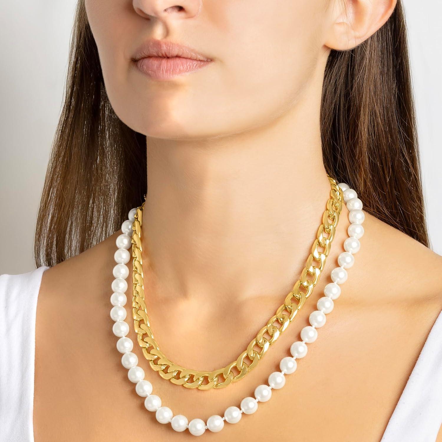 imageMartha Stewart Pearl and Curb Chain Necklace In Gold 16 Inches For Women