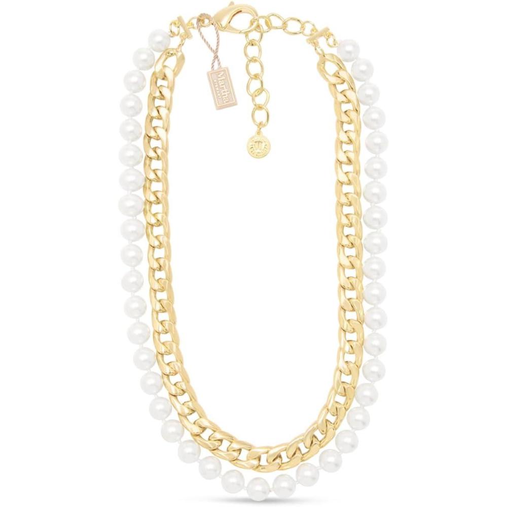imageMartha Stewart Pearl and Curb Chain Necklace In Gold 16 Inches For Women
