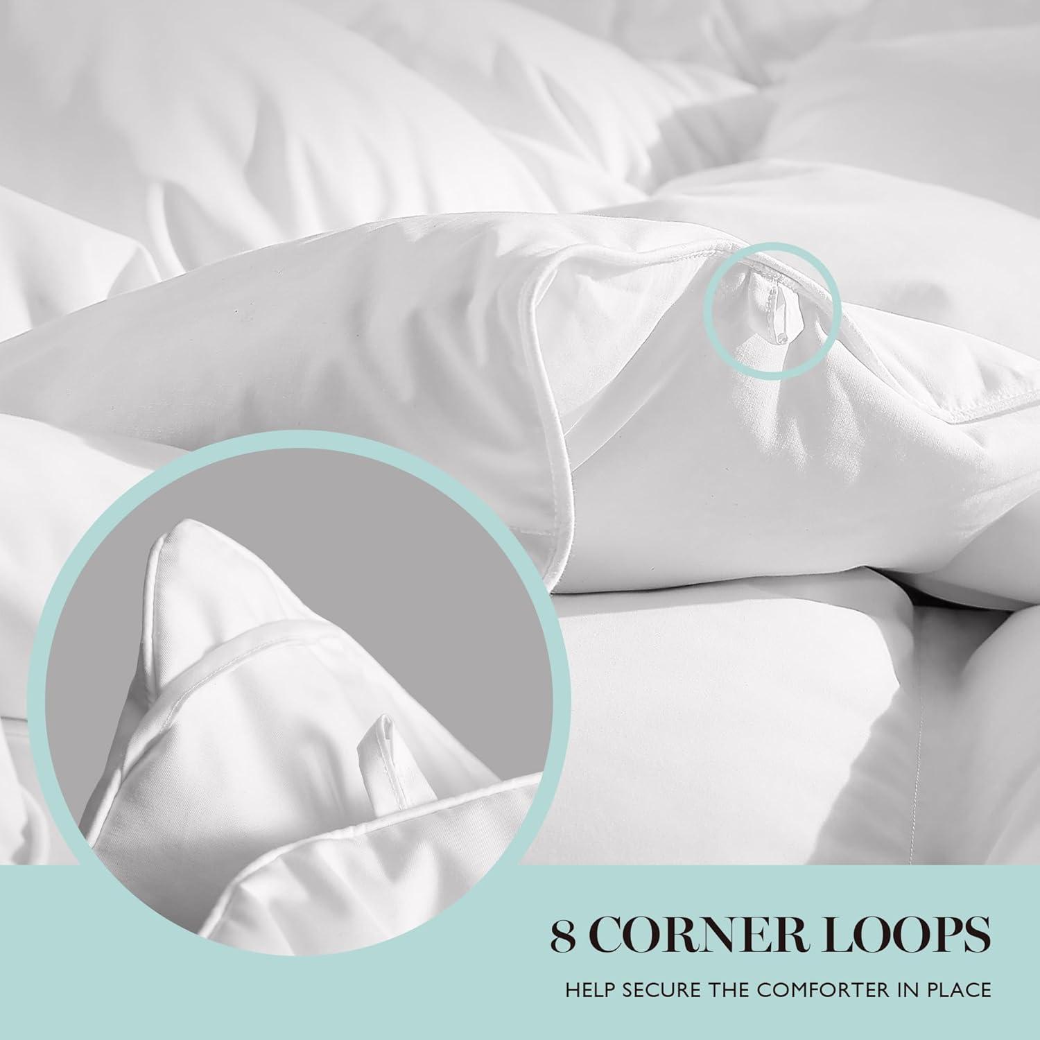 imageMartha Stewart Goose Down Fiber Cotton Comforter Queen Size Duvet Insert Queen UltraSoft 1cm Breathable Panel Hotel Collection Hypoallergenic Comforter 42oz All Season Medium Warmth 90x90White