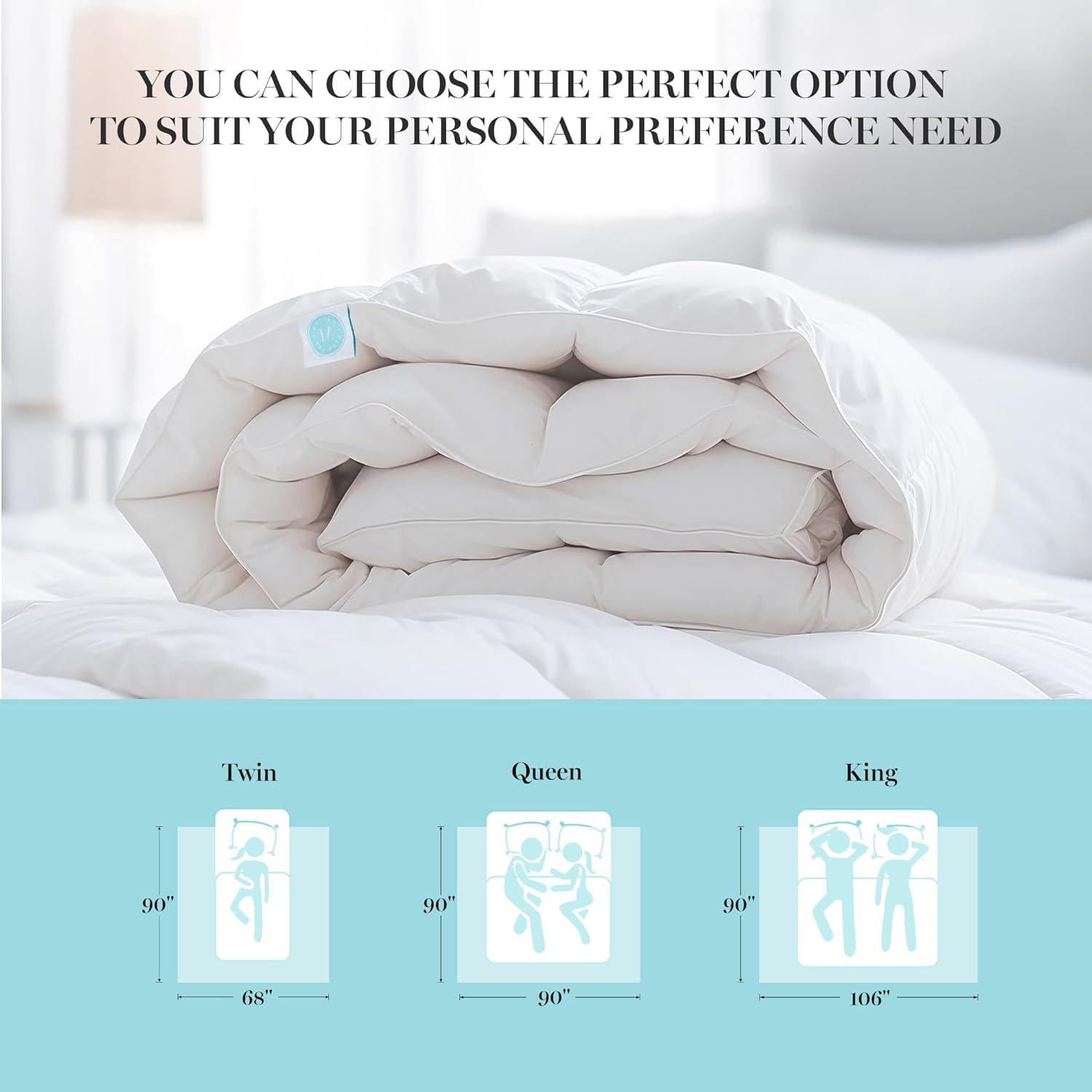 imageMartha Stewart Goose Down Fiber Cotton Comforter Queen Size Duvet Insert Queen UltraSoft 1cm Breathable Panel Hotel Collection Hypoallergenic Comforter 42oz All Season Medium Warmth 90x90White