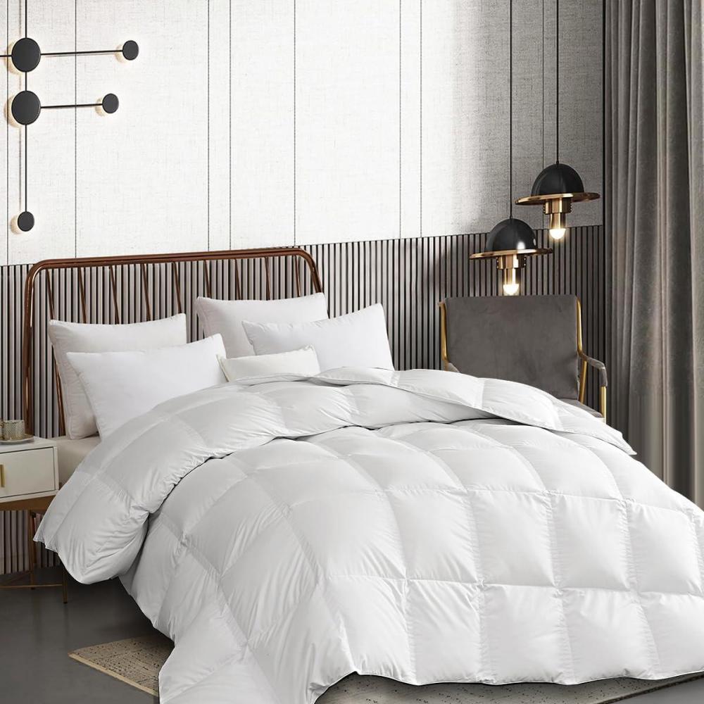 imageMartha Stewart Goose Down Fiber Cotton Comforter Queen Size Duvet Insert Queen UltraSoft 1cm Breathable Panel Hotel Collection Hypoallergenic Comforter 42oz All Season Medium Warmth 90x90White