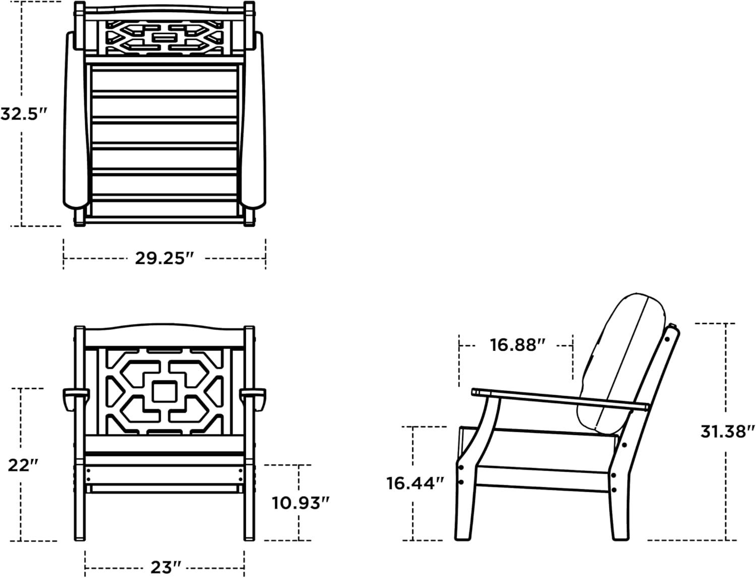 imageMartha Stewart by POLYWOOD Chinoiserie Deep Seating Chair in WhiteSky BlueSand Kona Cabana Stripe Dune Burlap