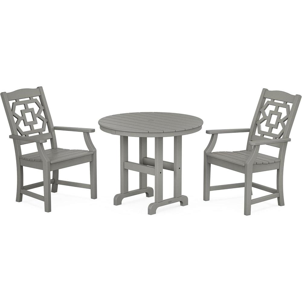 imageMartha Stewart by POLYWOOD Chinoiserie 3Piece Farmhouse Dining Set in MahoganySlate Grey