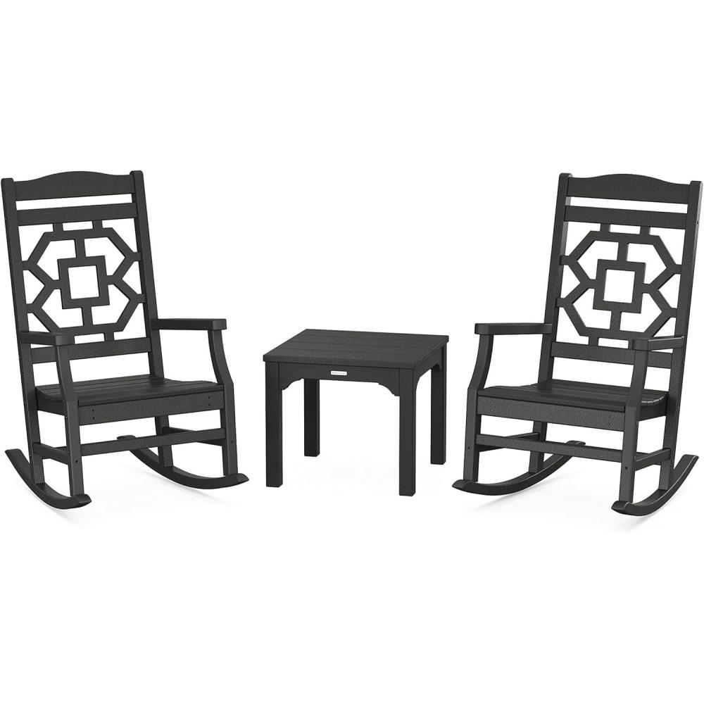 imageMartha Stewart by POLYWOOD Chinoiserie 3Piece Rocking Chair Set in GreenBlack