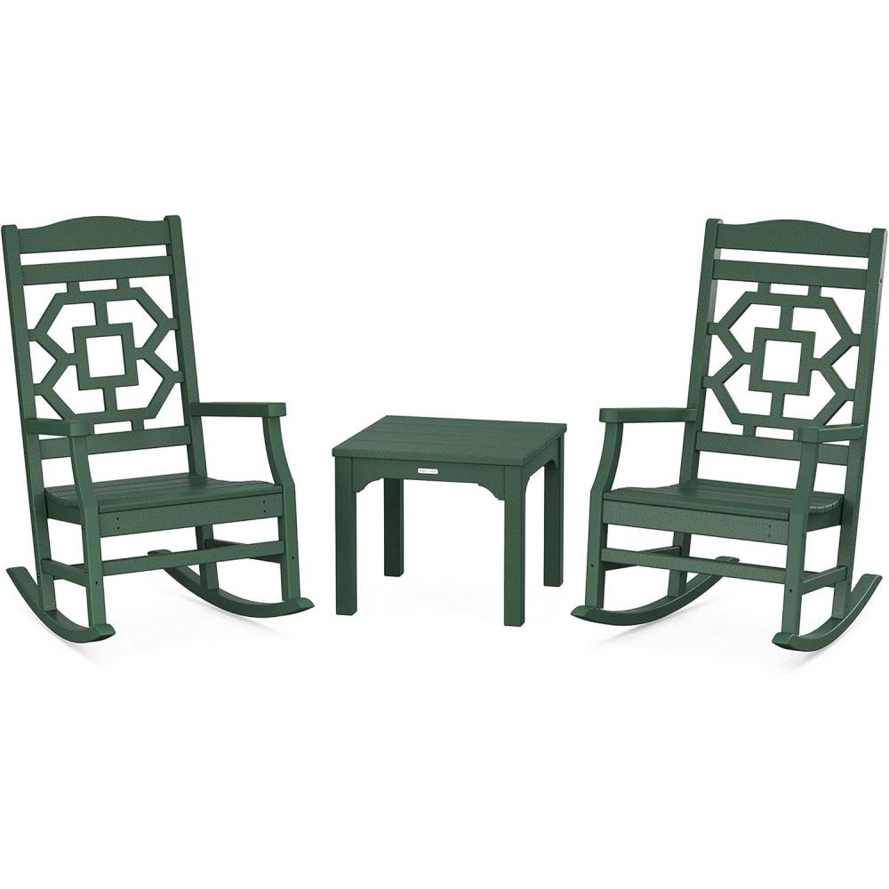 imageMartha Stewart by POLYWOOD Chinoiserie 3Piece Rocking Chair Set in GreenGreen