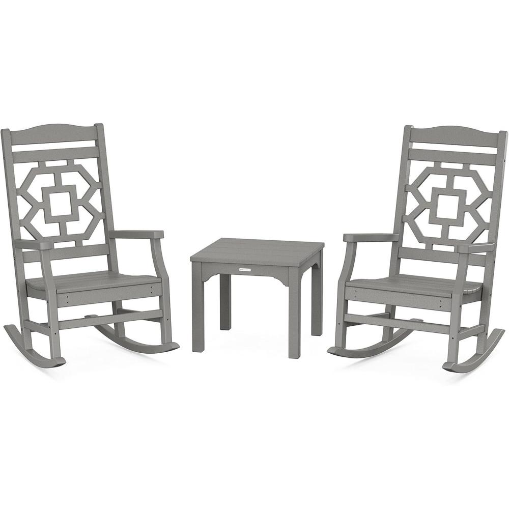 imageMartha Stewart by POLYWOOD Chinoiserie 3Piece Rocking Chair Set in GreenSlate Grey
