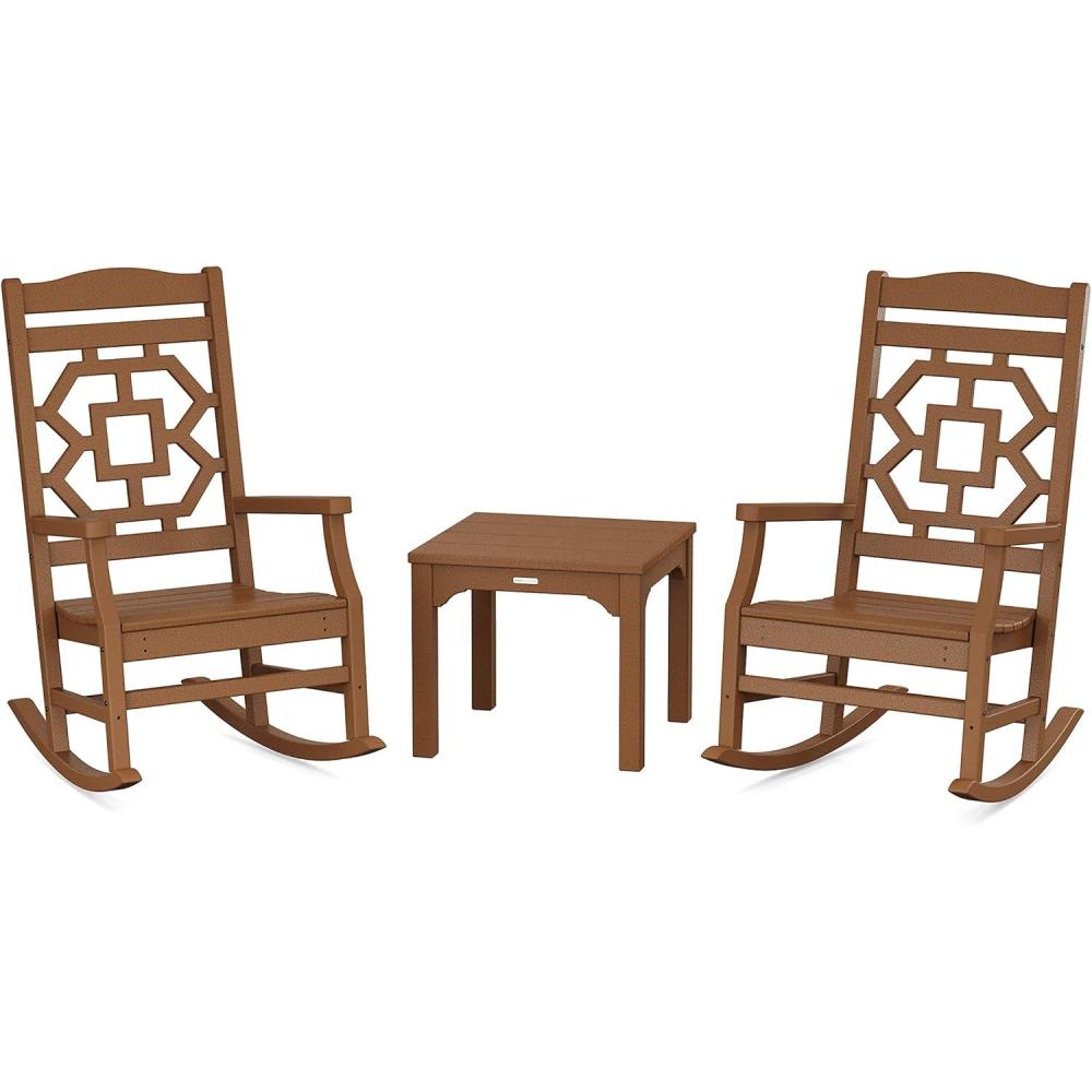imageMartha Stewart by POLYWOOD Chinoiserie 3Piece Rocking Chair Set in GreenTeak