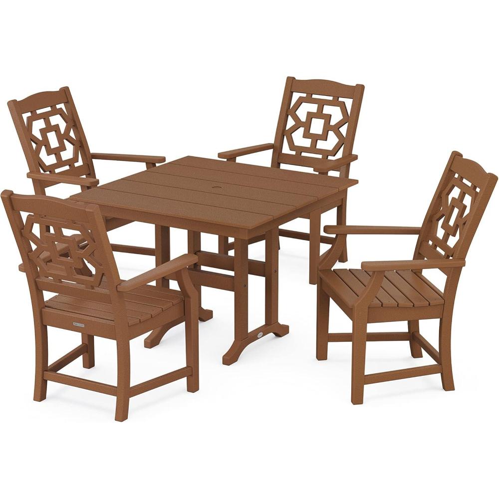 imageMartha Stewart by POLYWOOD Chinoiserie 5Piece Farmhouse Dining Set in GreenTeak