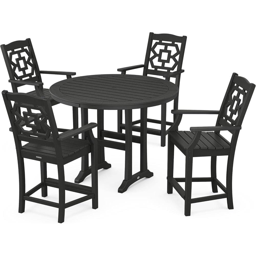 imageMartha Stewart by POLYWOOD Chinoiserie 5Piece Round Counter Set in GreenBlack