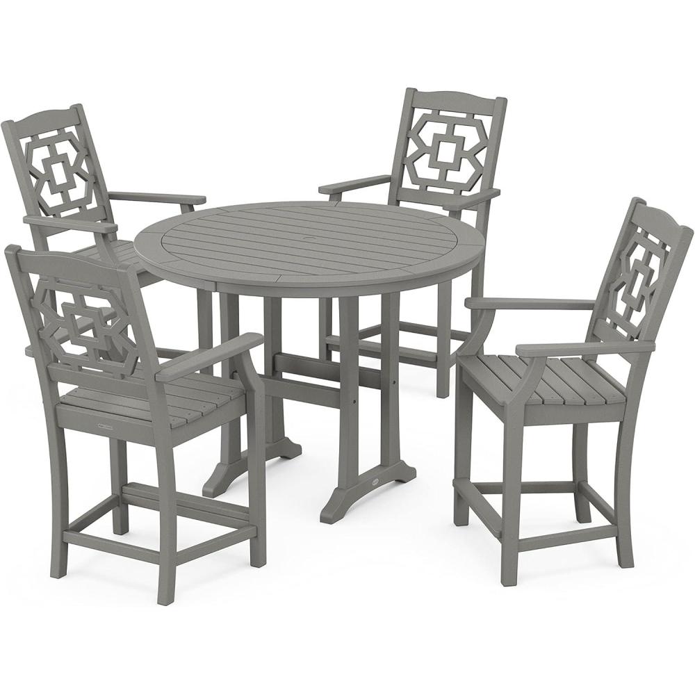 imageMartha Stewart by POLYWOOD Chinoiserie 5Piece Round Counter Set in GreenSlate Grey