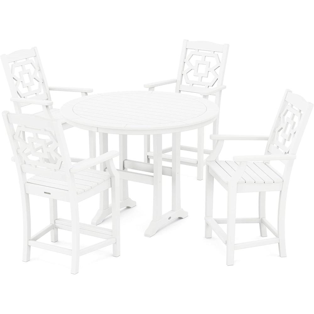 imageMartha Stewart by POLYWOOD Chinoiserie 5Piece Round Counter Set in GreenWhite