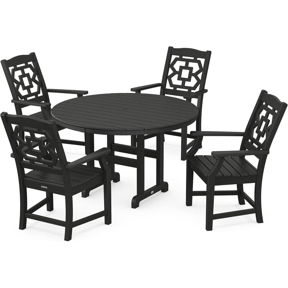 imageMartha Stewart by POLYWOOD Chinoiserie 5Piece Round Farmhouse Dining Set in SandBlack