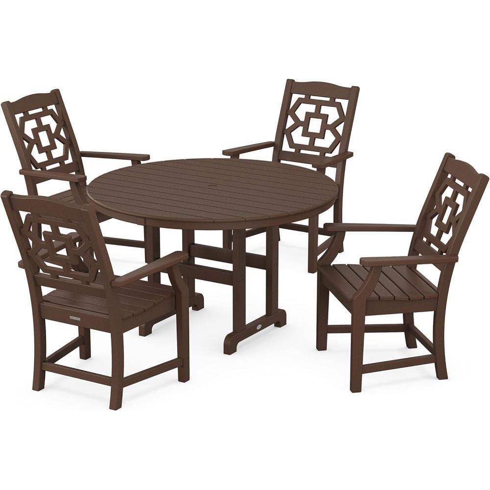 imageMartha Stewart by POLYWOOD Chinoiserie 5Piece Round Farmhouse Dining Set in SandMahogany