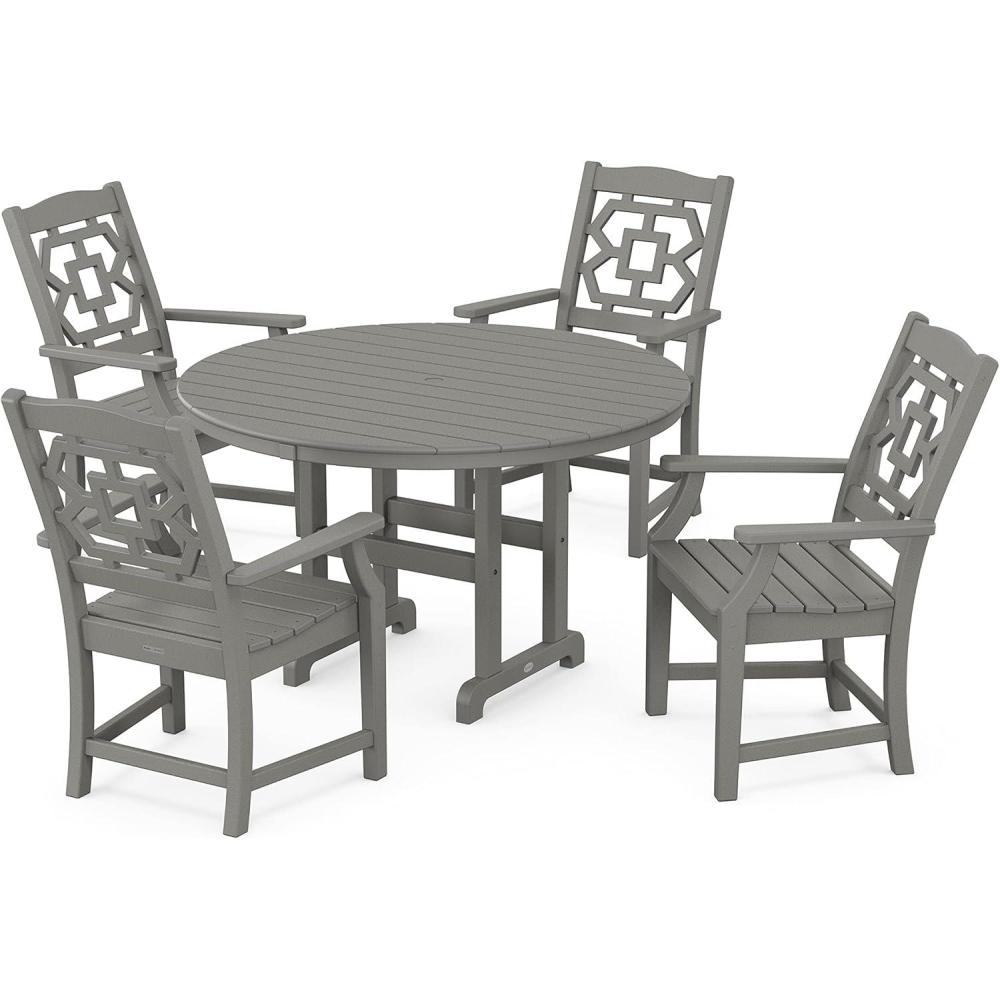 imageMartha Stewart by POLYWOOD Chinoiserie 5Piece Round Farmhouse Dining Set in SandSlate Grey