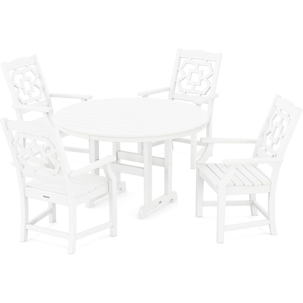 imageMartha Stewart by POLYWOOD Chinoiserie 5Piece Round Farmhouse Dining Set in SandWhite