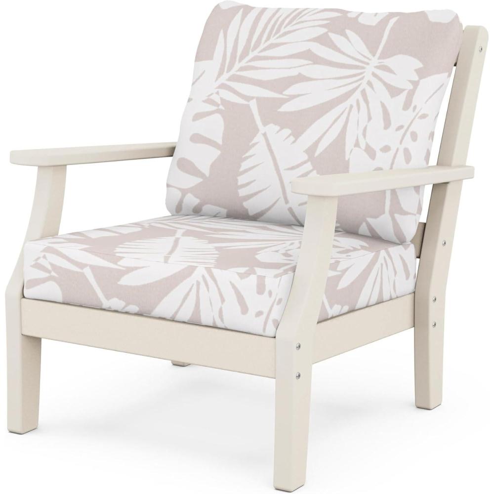 imageMartha Stewart by POLYWOOD Chinoiserie Deep Seating Chair in WhiteSky BlueSand  Leaf Dune Burlap