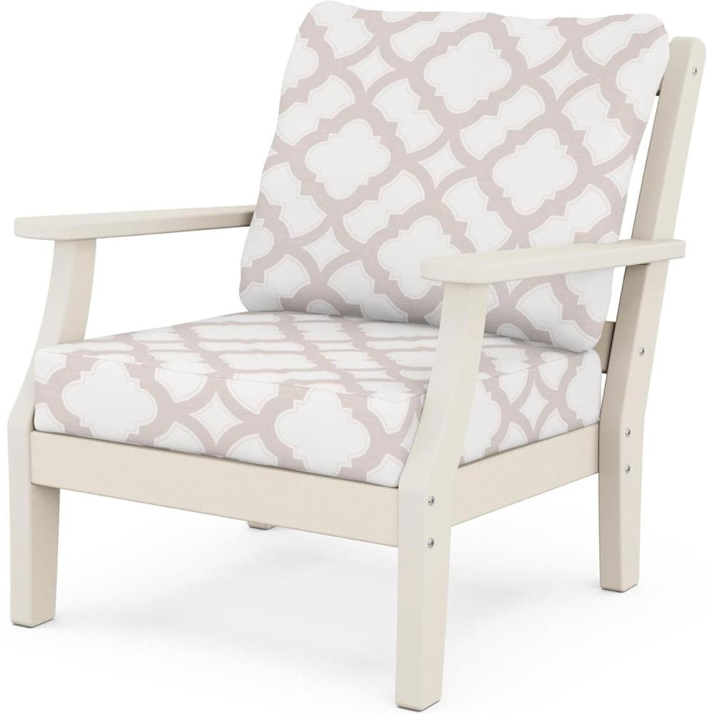 imageMartha Stewart by POLYWOOD Chinoiserie Deep Seating Chair in WhiteSky BlueSand  Trellis Dune Burlap