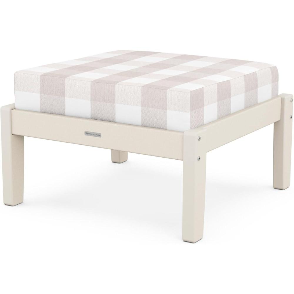 imageMartha Stewart by POLYWOOD Chinoiserie Deep Seating Ottoman in WhiteGlacier SpaSand  Buffalo Plaid Dune Burlap