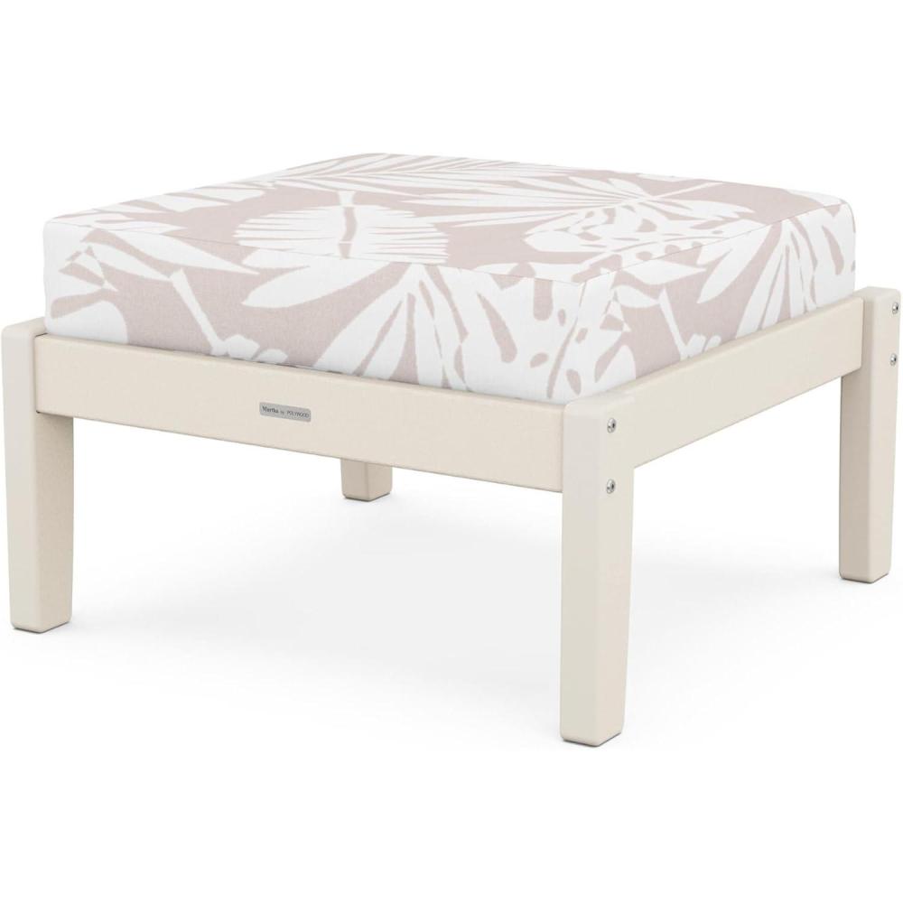 imageMartha Stewart by POLYWOOD Chinoiserie Deep Seating Ottoman in WhiteGlacier SpaSand  Leaf Dune Burlap