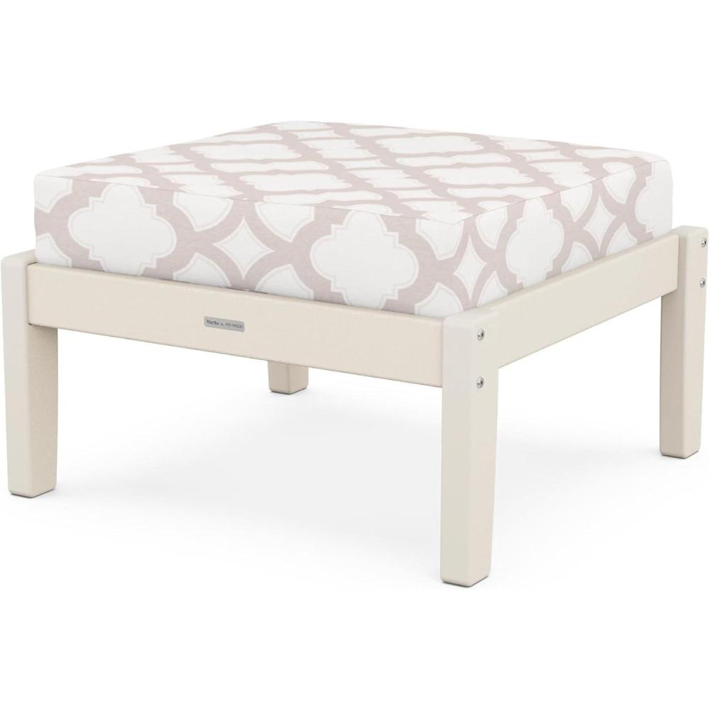 imageMartha Stewart by POLYWOOD Chinoiserie Deep Seating Ottoman in WhiteGlacier SpaSand  Trellis Dune Burlap