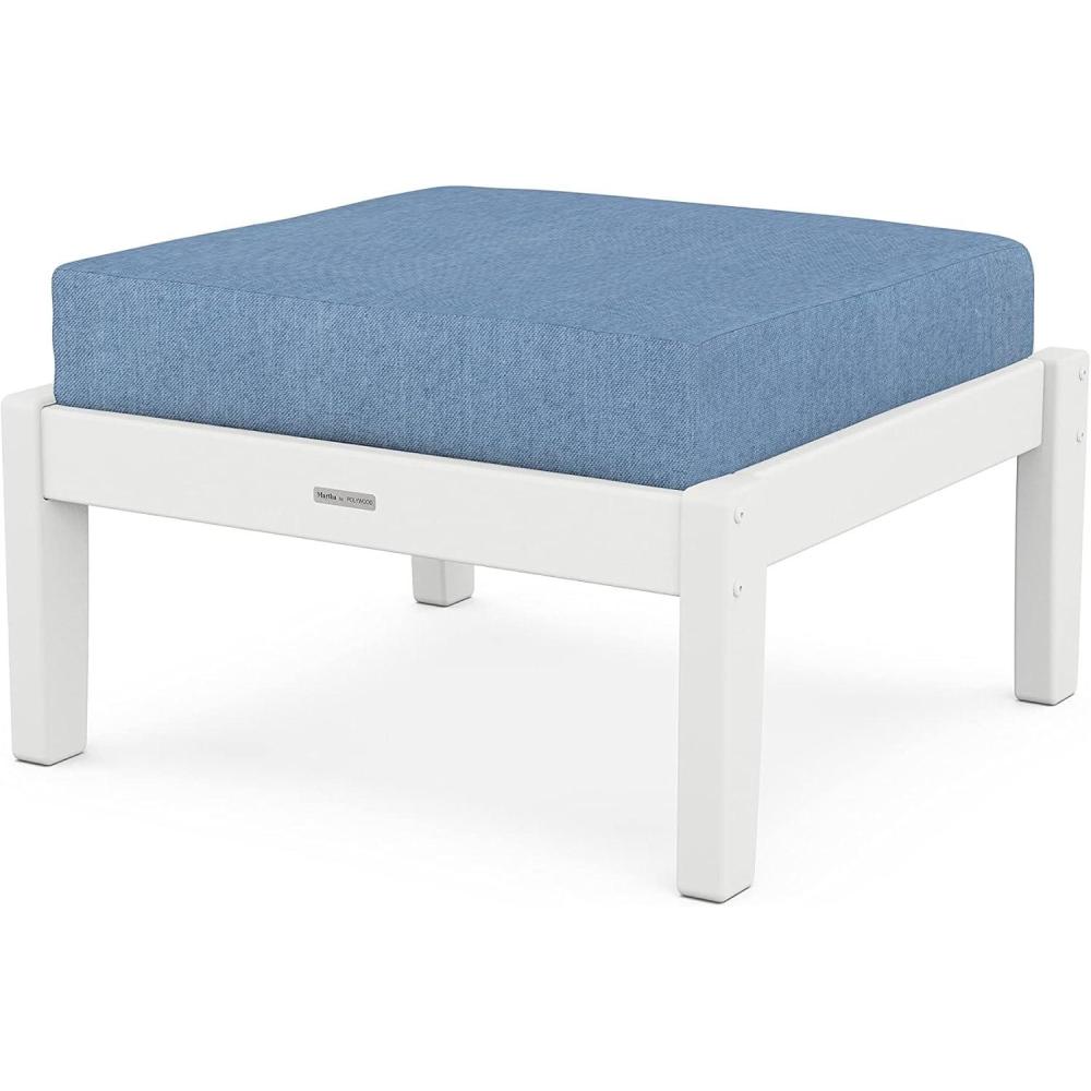 imageMartha Stewart by POLYWOOD Chinoiserie Deep Seating Ottoman in WhiteGlacier SpaWhite Sky Blue