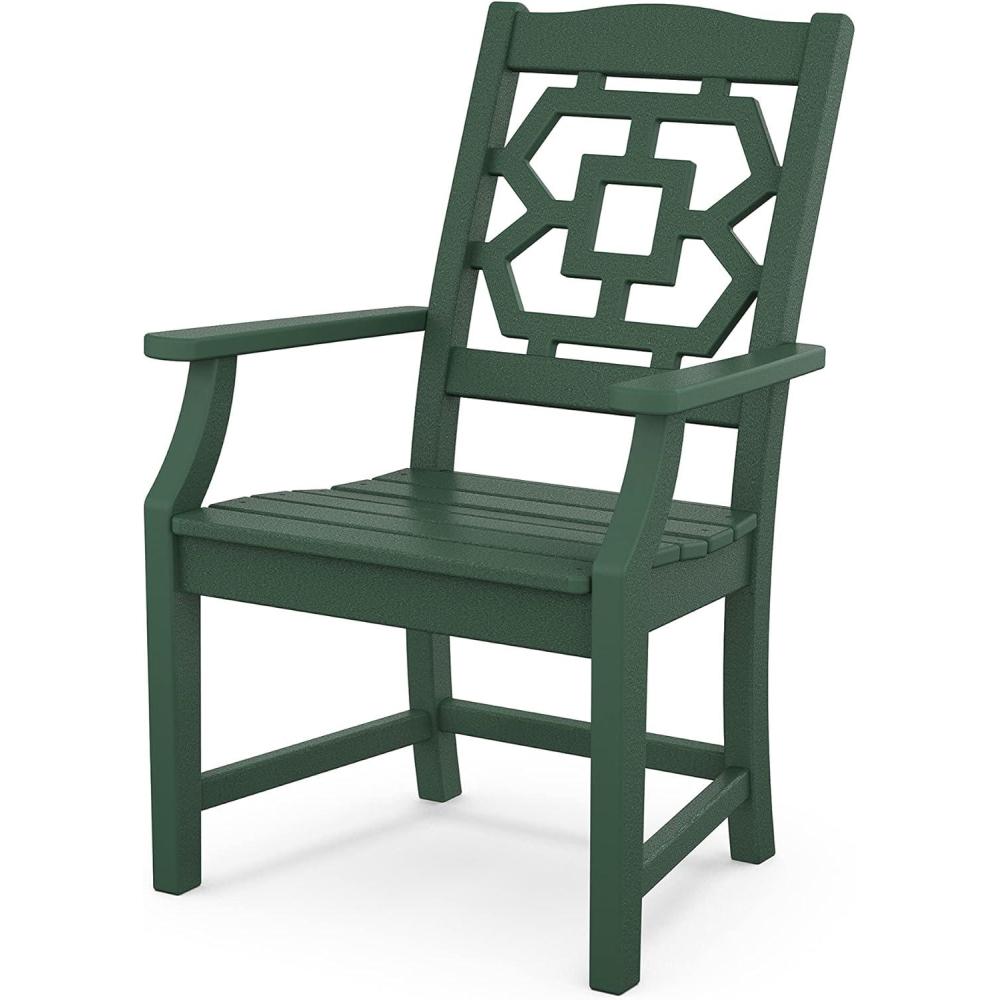 imageMartha Stewart by POLYWOOD Chinoiserie Outdoor Dining Arm Chair Slate Grey Durable HDPE AllWeather Comfortable Patio Seating with Lattice Back Backyard Garden Furniture Made in The USAGreen
