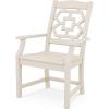 Martha Stewart by POLYWOOD Chinoiserie Outdoor Dining Arm Chair, Slate Grey, Durable HDPE All-Weather, Comfortable Patio Seating with Lattice Back, Backyard, Garden Furniture, Made in The USA(Sand)