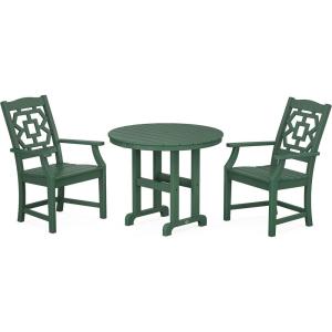 Martha Stewart by POLYWOOD® Chinoiserie 3-Piece Farmhouse Dining Set in Mahogany(Green)