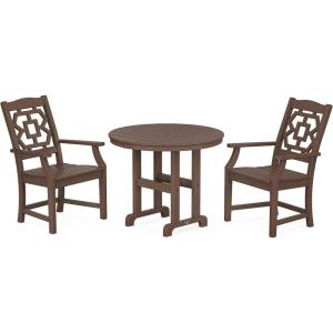 Martha Stewart by POLYWOOD® Chinoiserie 3-Piece Farmhouse Dining Set in Mahogany(Mahogany)