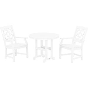 Martha Stewart by POLYWOOD® Chinoiserie 3-Piece Farmhouse Dining Set in Mahogany(White)