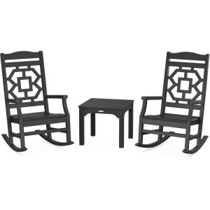 Martha Stewart by POLYWOOD® Chinoiserie 3-Piece Rocking Chair Set in Green(Black)